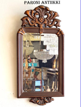 Fasettihiottu peili 1800-luku, erikoinen malli ja kauniit koristeet Mitat: K.70 cm , L 34 cm,160  ( Tuote nro 104PE )