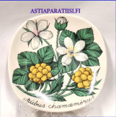 ARABIA,Seinälautanen "Lakka" Rubus Chamaemorus,Design:Esteri Tomula,Valmistettu 1982-1986-luku,Korkeus n. 12 cm, leveys n. 12 cm,1 kpl,48€ /kpl ( Tuote nro / Item #106E )