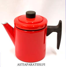FINEL EMALI,Pikku-Pehtoori kahvipannu,punainen,Design:Antti Nurmesniemi,suunniteltu 1957,Kuntokuvaus  kytn jlki,Korkeus n.16 cm, 0 kpl, ( Tuote nro / Item #113N )