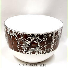 FINEL EMALI, Ritari - emali salaattikulho, Design: Raija Uosikkinen (koriste), Kaj franck (malli),Tuotannossa 1960-70 luku,Kuntokuvaus  k�yt�n j�lki�,Halkaisija n. 21cm,Korkeus n.14 cm, 3 kpl,149� /kpl ( Tuote nro / Item #114N )