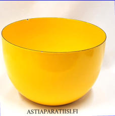 FINEL EMALI, Keltainen emali salaattikulho,Design:Leif Eriksson ,Tuotannossa 1960-70 luku,Kuntokuvaus k�yt�n j�lki�,Halkaisija n. 21cm,Korkeus n.14 cm, 2 kpl,85� /kpl ( Tuote nro / Item #116N )