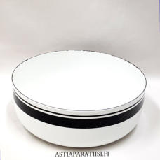 FINEL EMALI,musta, valkoinen / raita kulho,Design:Leif Eriksson,Peter Winquist (koriste) ,Tuotannossa 1970- luku,Kuntokuvaus k�yt�n j�lki�,Halkaisija n. 20 cm,Korkeus n.7,5 cm, 1 kpl,54� /kpl ( Tuote nro / Item #137N )