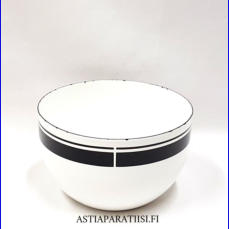 FINEL EMALI,musta, valkoinen / raita kulho,Design:Leif Eriksson,Peter Winquist (koriste) ,Tuotannossa 1970- luku,Kuntokuvaus k�yt�n j�lki�,Halkaisija n. 16 cm,Korkeus n.10 cm, 1 kpl,45� /kpl ( Tuote nro / Item #138N )