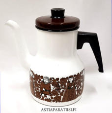 FINEL EMALI, Ritari Kahvipannu ruskea Emaloitu ter�s,1,75 lit,Design:Raija Uosikkinen,Tuotannossa 1970- luku,Kuntokuvaus k�yt�n j�lki�,Halkaisija n. 10,2 cm,Korkeus n.21,5 cm, 1 kpl,98 � /kpl ( Tuote nro / Item #148N )