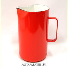 ARABIA FINEL EMALI kannu /emalikaadin Punainen,Tuotannossa1960-70 luvulla,Kuntokuvaus k�yt�n j�lki�,Halkaisija n. 12 cm,Korkeus n.19 cm, 0 kpl, ( Tuote nro / Item #151N )