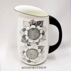 FINEL EMALI,Kukka kannu /emalikaadin mustavalkoinen,Design:Esteri Tomula,Tuotannossa 1965-70 luvulla,Kuntokuvaus ,todella hyv�ss� kunnossa,Halkaisija n. 12 cm,Korkeus n.20 cm, 1 kpl, 220�( Tuote nro / Item #152N )