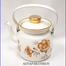 FINEL EMALI, Myrna - kahvipannu, Design:Olga Osol (kuvio),Tuotannossa 1990-luvulla,Kuntokuvaus  v�h�isi�  k�yt�n j�lki�,Halkaisija n. 11,8, cm,Korkeus n.13 cm, ilman kantta ja kahvaa,1 kpl,87 � /kpl ( Tuote nro / Item #155N )