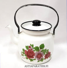 ARABIA FINEL EMALI,valkoinen pannu kukkakuviolla,Kuntokuvaus  v�h�isi� k�yt�n j�lki�,Halkaisija n. 12,5 cm,Korkeus n.14,2 cm, ilman kantta ja kahvaa,1 kpl,87 � /kpl ( Tuote nro / Item #157N )