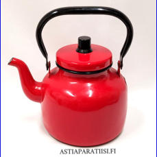 KOCKUMS-ARABIA-W�RTSIL�,Punainen pannu Emaloitu ter�s,Design:Persson Sigurd,Tuotannossa 1966- luku,Kuntokuvaus  v�h�isi� k�yt�n j�lki�,Halkaisija n. 10 cm,Korkeus n.13 cm, ilman kantta ja kahvaa,1 kpl,112 � /kpl ( Tuote nro / Item #158N )