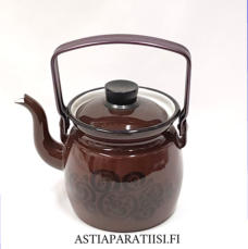 FINEL EMALI,Orient pieni  kahvipannu Ruskea Emaloitu ter�s,Design:Raija Uosikkinen,Tuotannossa 1960- luku,Kuntokuvaus  v�h�isi� k�yt�n j�lki�,Halkaisija n. 10,2 cm,Korkeus n.10,7 cm, ilman kantta ja kahvaa,2 kpl,63 � /kpl ( Tuote nro / Item #161N )