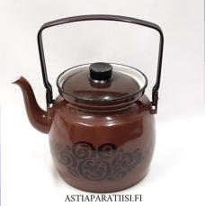 FINEL EMALI,Orient iso kahvipannu Ruskea Emaloitu ter�s,Design:Raija Uosikkinen,Tuotannossa 1960- luku,Kuntokuvaus  v�h�isi� k�yt�n j�lki�,Halkaisija n. 12,2 cm,Korkeus n.14 cm, ilman kantta ja kahvaa,2 kpl,87 � /kpl ( Tuote nro / Item #160N )