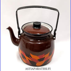 FINEL EMALI,Liekki iso kahvipannu Ruskea Emaloitu ter�s,Design:Raija Uosikkinen,Tuotannossa 1960- luku,Kuntokuvaus  v�h�isi� k�yt�n j�lki�,Halkaisija n. 12,2 cm,Korkeus n.14 cm, ilman kantta ja kahvaa,1 kpl,68 � /kpl ( Tuote nro / Item #162N )
