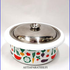 FINEL EMALI, Vegetaria vihannesaihe retro kattila ,Design:Heikki Orvola, v�h�isi� k�yt�n j�lki�,Halkaisija n.26 cm,Korkeus n.10 cm,1 kpl,128 � /kpl ( Tuote nro / Item #167N)