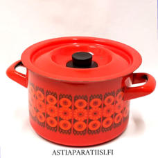 FINEL EMALI, Kehr�  retro kattila, Design:Raija Uosikkinen, Suunniteltu1970-luku,k�yt�n j�lki�,Halkaisija n.17cm,Korkeus n.10,5 cm, ilman kantta ja kahvaa,0 kpl ( Tuote nro / Item #169N)