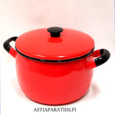 KOCKUM ,Emalikattila Punainen/valkoinen Sweden,Design:Arne Erker, Suunniteltu1960-luku,v�h�isi� k�yt�n j�lki�,Halkaisija n.17cm,Korkeus n.11,5 cm, ilman kantta ja kahvaa,1 kpl,78 � /kpl ( Tuote nro / Item #168N)