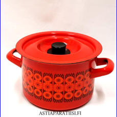 FINEL EMALI, Kehr� retro kattila, Design:Raija Uosikkinen, Suunniteltu1970-luku,k�yt�n j�lki�,Halkaisija n.17cm,Korkeus n.10,5 cm, ilman kantta ja kahvaa,1 kpl,88�/kpl ( Tuote nro / Item #170N)