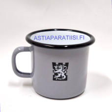 MUURLA, Suomen Puolustusvoimien logolla emalimuki 2,5 dl,halkaisija n.8,5 cm,Korkeus n. 7 cm,1 kpl,28/kpl, (Tuote nro / Item 312N)