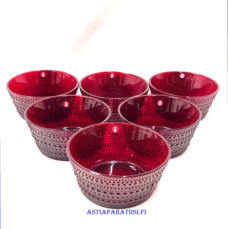 IITTALA, Rubiininpunainen Kastehelmi J�lkiruokamalja / tarjoilukulho,Design:Oiva Toikka,halkaisija n. 10,8 cm, Korkeus n 5,2 cm ,11 kpl. 38�/kpl,.( Tuote nro / Item #135LJ )