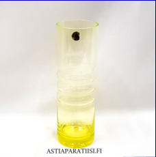 RIIHIM�EN LASI, Tzarina keltainen v�ri,Design: Nanny Still,Suunniteltu:1964-72,v�h�isi� k�yt�n j�lki�,Korkeus n.17 cm , Halkaisija n.5,5 cm,0 kpl,( Tuote nro / Item #383J )