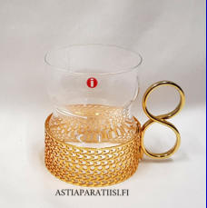 IITTALA,Tsaikka teelasi / gl�gimuki, v�rit�n lasi, kullanv�rinen pidike,Design:Timo Sarpaneva,Suunniteltu: 1965,Korkeus n.8 cm , Halkaisija n.6,7 cm, 0 kpl,( Tuote nro / Item #399J )
