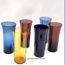 NUUTAJ�RVI, trumpettilasi eri v�rej�,Design:Kaj Franck,Suunniteltu: 1954-65,Korkeus n.15 cm , Halkaisija n.6,7 cm, 6 kpl,26�/kpl.( Tuote nro / Item #431J )