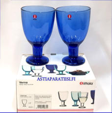 IITTALA,Verna juomalasi koboltinsininen 22 cl,Design:Kerttu Nurminen,Korkeus n.13,5 cm , Halkaisija n.8 cm,2 kpl,paketissa,uusi,26�/yht.( Tuote nro / Item #438J )