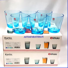 IITTALA,Kartio juomalasi 21 cl vaaleansininen ,Design:Kaj Franck,Korkeus n.8 cm , Halkaisija n.8 cm,12 kpl,paketissa,uusi,240� yht.( Tuote nro / Item #439J )