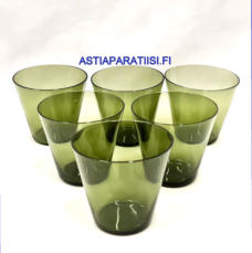 NUUTAJ�RVI,Kimara lasi 2744 oliivinvihre�,Design:Kaj Franck, valmistettu 1953 - 1967 v�lisen� aikana,Korkeus n.7 cm , Halkaisija n.7 cm, 5 kpl ,35�/kpl,( Tuote nro / Item #562J )