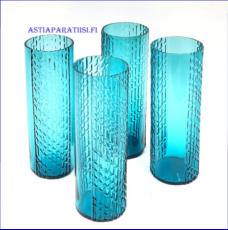 RIIHIM�EN LASI, Flindari iso lasi turkoosi v�ri, Design:Nanny Still,Tuotannossa 1964-68 ,Korkeus n.16,5 cm , Halkaisija n.5,6 cm, 3 kpl,28�/ kpl ( Tuote nro / Item #601J )