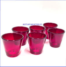NUUTAJ�RVI,"Kartio" snapsilasi rubiininpunainen,Design:Kaj Franck, valmistettu 1953-1967-luvulta,Korkeus n.5,5 cm , Halkaisija n.6 cm, 6 kpl ,35�/kpl.( Tuote nro / Item #600J )