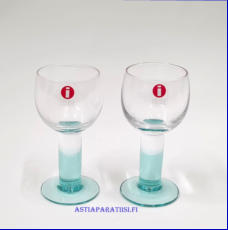 IITTALA,"Mondo" vihre� snapsilasi,Design:Kerttu Nurminen, Tuotannossa: 1998-2008, Korkeus n.6,5 cm , Halkaisija n. 3,2 cm,2 kpl,16�/kpl,( Tuote nro / Item #603J )