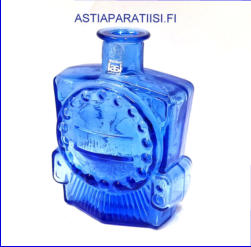 RIIHIM�EN LASI,Veturipullo Sininen v�ri,Design:Erkkitapio Siiroinen,1970-luku,Korkeus,n. 13,5 cm, halkaisija,n. 10 cm,0kpl, ( Tuote nro / Item # 126K)