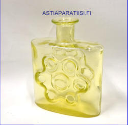 RIIHIM�EN LASI,paukkurauta koristepullo, keltainen v�ri,Design:Erkkitapio Siiroinen,1970-72-luku,Korkeus,n. 17 cm, halkaisija,n. 14 cm,1kpl,115� ( Tuote nro / Item # 145K)'