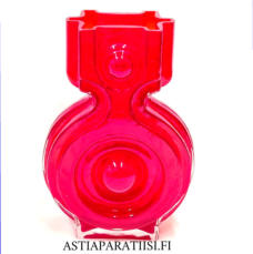 RIIHIMÄEN LASI,Aitanlukko  lasimaljakko punainen värinen, Design:Helena Tynell,Valmistettu:	 1968-74-luku,Korkeus n.21 cm, halkaisija n.15 cm X 7 cm,0kpl,( Tuote nro / Item #124MA )