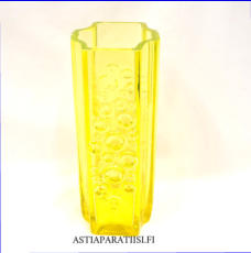 RIIHIMÄEN LASI,Presto lasimaljakko keltainen, Design:Tamara Aladin,Valmistettu:1968-72-luku,Korkeus n.28 cm, halkaisija n.10,5 cm X 11 cm ,0 kpl,( Tuote nro / Item #128MA )
