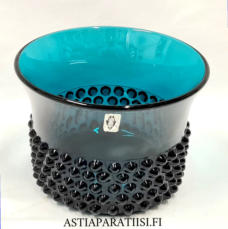 NUUTAJ�RVI, N�ppyl�  lasimaljakko / kulho turkoosi v�ri , Design: Saara Hopea,Valmistettu:1952-71-luku,Korkeus n.9,5 cm, halkaisija n.13,7 cm ,0 kpl, ( Tuote nro / Item #149MA )