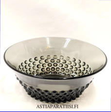 NUUTAJ�RVI, N�ppyl�  lasimaljakko / kulho harmaa v�ri , Design: Saara Hopea,Valmistettu:1952-71-luku,Korkeus n.7,8 cm, halkaisija n.19 cm ,1 kpl,68� /kpl ( Tuote nro / Item #153MA )