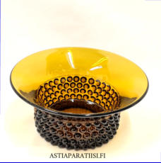 NUUTAJ�RVI, N�ppyl�  lasimaljakko / kulho Ruskea v�ri , Design: Saara Hopea,Valmistettu:1952-71-luku,Korkeus n.8 cm, halkaisija n.17,8 cm ,1 kpl,68� /kpl ( Tuote nro / Item #152MA )