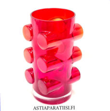 RIIHIM�EN LASI,Pablo Lasimaljakko punainen,Design: Erkkitapio Siiroinen,Valmistettu:1976-luku,Korkeus n.20 cm, halkaisija n.10 cm X 9 cm ,1 kpl,158� /kpl ( Tuote nro / Item #157MA )