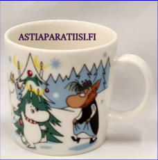 ARABIA, Muumimuki Kuusen alla, talvikausimuki,Moomin Mug, Under the Tree (winter season mug 2013),Design:Tove Slotte-Elevant,Korkeus n. 8 cm, halkaisija n. 8 cm, 3 kpl, 42 �/kpl ( Tuote nro 163M )