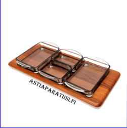 TANSKALAINEN tarjoilusetti 1960-luvulta Teak/Tiikki Vintage Danish Modern Digsmed Denmark Teak Smoked Glass Lazy Susan Serving Tray,Tanskalaiset dippiastia,Mitat: pituus n. 36 cm, leveys n. 16,5 cm, 0kpl,( Tuote nro / Item #100PU )