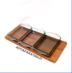 TANSKALAINEN tarjoilusetti 1960-luvulta Teak/Tiikki Vintage Tanskalaiset dippiastiat,Mitat: pituus n. 34 cm, leveys n. 14,5 cm, 0kpl,( Tuote nro / Item #101PU )