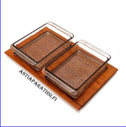 Karl Holmbergin tiikkitarjotti AB Akta Teakille, 1950-luku,Mitat: pituus n. 24,5 cm, leveys n. 15 cm, 1kpl,85�/setti,( Tuote nro / Item #104PU )