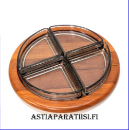 TANSKALAINEN, py�re� tarjoilualusta,1960-luvulta Teak/Tiikki Vintage Danish Modern Digsmed Denmark Teak Smoked Glass Lazy Susan Serving Tray,Tanskalaiset dippiastia,Mitat: halk. n. 27 cm, 1kpl,125�/setti,( Tuote nro / Item #105PU )