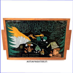 Kotimainen Teak/Tiikki ja lasi Vintage tarjotin, sign. H.V.Fors, Kainuun sokeri,Mitat: pituus n. 31,5 cm, leveys n. 19,5 cm, 1kpl,35�,( Tuote nro / Item #106PU )