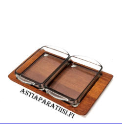 TANSKALAINEN tarjoilusetti 1960-luvulta Teak/Tiikki Vintage Tanskalaiset dippiastiat,Mitat: pituus n. 24,5 cm, leveys n. 14,5 cm, 1kpl,55�/setti,( Tuote nro / Item #103PU )