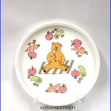ARABIA,Uppo-Nalle lasten lautanen Design:Hannu Taina,Valmistettu 1987-89,Korkeus n. 3 cm, leveys n. 18cm,1kpl,64�/kpl ker�ily kappale ( Tuote nro 135R )