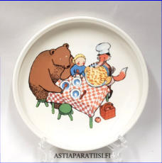 ARABIA, Parhaat kaverukset, lasten lautanen, Design:Maileena Kurkinen,Eritt�in v�h�isi� k�yt�nj�lki�,Valmistettu 1980-luvulta, Korkeus n. 3 cm, leveys n. 18,2 cm,0 kpl,ker�ily kappale ( Tuote nro 137R )