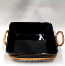 ARABIA,Kilta.musta neli�vati,+Rottinkikori,BA malli Design:Kaj Franck,Tuotannossa 1953-1975,Korkeus 5,5cm, leveys 16,5 cm x 16,5 cm,63� ( Tuote nro 149R )