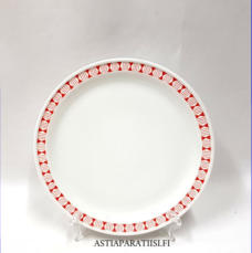 ARABIA, Seita Punainen salaattilautanen,Design:Raija Uosikkinen ( koriste ), B�ck G�ran ( malli ),alkuper�istuotantoa.Valmistettu 1961-1969,leveys n19,5 cm,3 kpl, 24 �/kpl ( Tuote nro 189R )